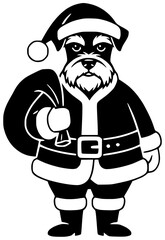 Minature illustration schnauzer silhouette christmas logo hat icon cute outline pet puppy terrier holiday santa animal funny breed winter shape and vector graphic background