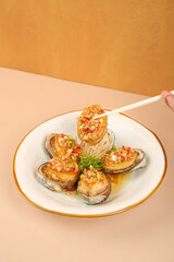 Steamed Abalone with Garlic Vermicelli Noodles Asian Seafood Dish