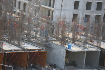 Concrete foundation with vertical steel rebars