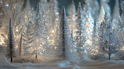 Christmas frozen forest trees sparkling silver 