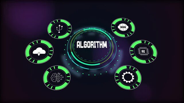 Digital algorithm concept, showcasing artificial intelligence processing, cloud data analysis, and problem-solving technology.