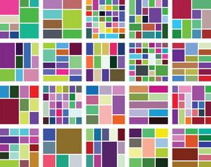 Abstract mosaic pattern of vibrant colorful geometric shapes in a detailed grid layout.