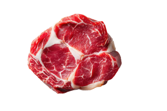 Fresh raw beef meat cut showcasing marbled texture and vibrant red color, ideal for culinary presentations and gourmet recipes. Isolated on transparent background. - Powered by Adobe