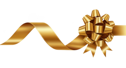 Elegant golden gift ribbon with a decorative bow, ideal for celebrations and presents. isolated on transparent background