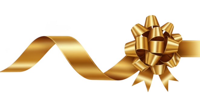 Elegant golden gift ribbon with a decorative bow, ideal for celebrations and presents. isolated on transparent background