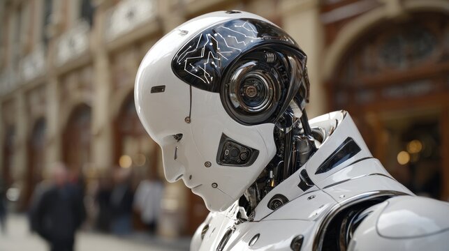 Futuristic robot portrait with detailed design and advanced technology concept