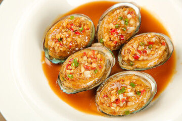 Steamed Abalone with Garlic Vermicelli Noodles Chinese Seafood Dish