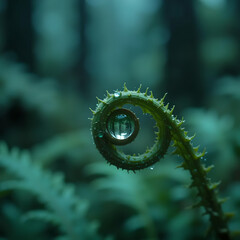 New Beginnings: Fern Fiddlehead with a Perfect Water Droplet