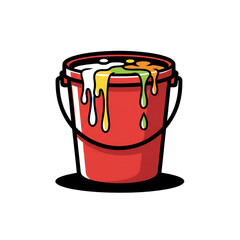 red bucket filled with colored paint.