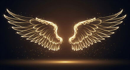 Stunning golden sparkly angel wings on a black background symbolizing freedom and serenity