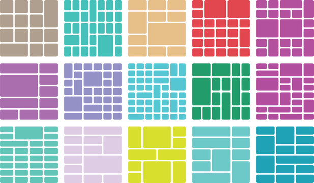 Vibrant geometric collage templates for photo frames and visual design