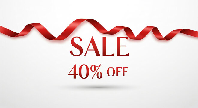 Red ribbon 40 off sale. Red Ribbon isolated on white background. Red ribbon vector icon. Banner Sale in flat gesign. Banner symbol