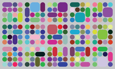 Abstract geometric pattern with colorful circles and varied rounded forms