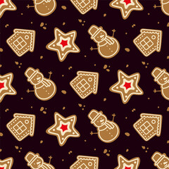 Obraz premium Festive pattern featuring gingerbread cookies and decorations for winter celebration