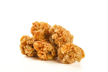 Delicious Crispy Fried Chicken Pieces on White Background