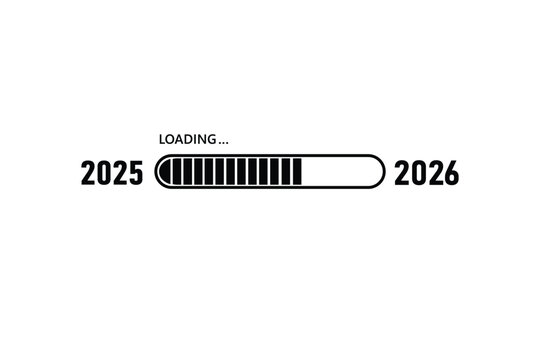 Black loading bar from 2025 to 2026 on a white background New Year concept