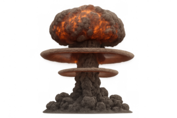 Nuclear mushroom cloud rising, representing atomic warfare, catastrophic power, and a global threat on transparent background
