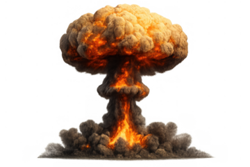 Mushroom cloud explosion creating fire, smoke, and debris from a nuclear bomb, symbolizing war, apocalypse, and destruction