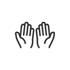 Raised hands, linear icon. Celebration, success and gratitude gesture. Line with editable stroke.