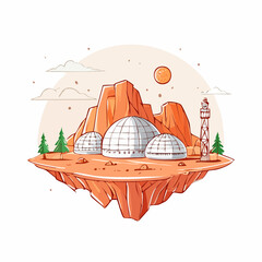 City base on Mars with biodomes and red rock formations