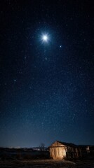 The Star of Bethlehem shining brightly above the stable at night