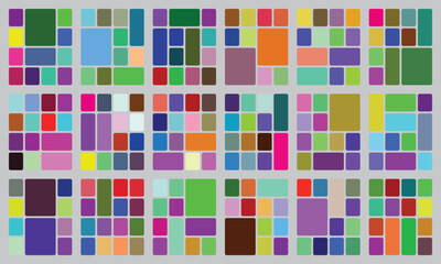 Abstract grid pattern featuring various colorful rounded rectangles on grey