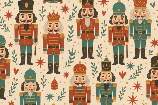 Vintage nutcracker soldiers pattern background