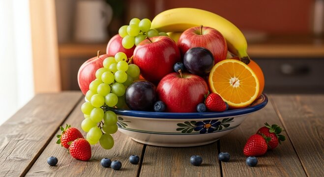 fruit bowl on wooden table