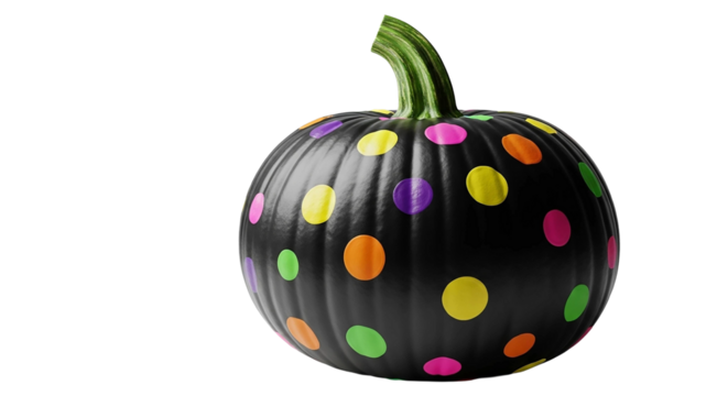 Black pumpkin with colorful polka dots isolated on transparent background for halloween - Powered by Adobe