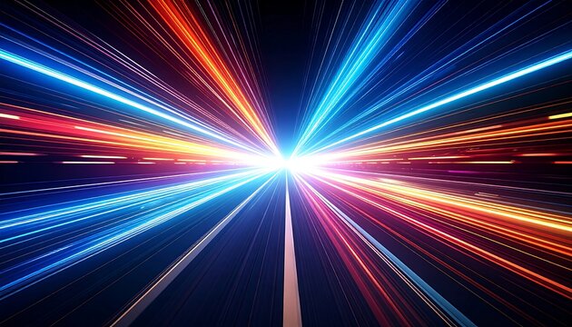 Vibrant lines of light converging to a bright point - Powered by Adobe