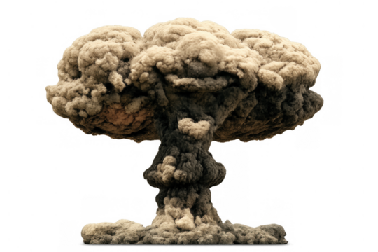 Mushroom cloud from an atomic bomb explosion showing destructive power and nuclear energy disaster on transparent background - Powered by Adobe