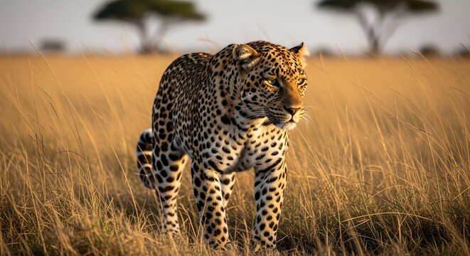 Leopard walking through tall grass in africa wildlife photography animal predator nature safari feline wildcat