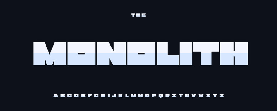 Monolith Heavy Font, Squared Geometric Alphabet, Steel Metallic Type for Sport Techno Industrial Digital Tech Logo and Headline. Strong Typographic Design. Fat Rectangular Fonts. Vector Typeset - Powered by Adobe