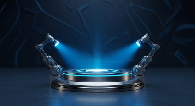 SciFi Platform Spotlight Futuristic Display with Robotic Arms.