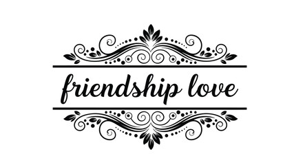 Elegant script "friendship love" with ornate decorative border