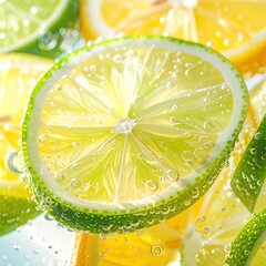 Citrus slices float in bubbly clear liquid