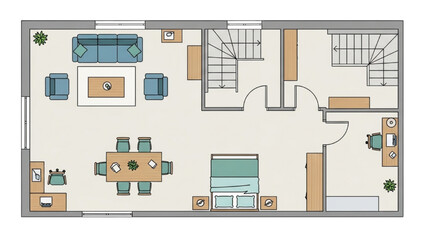 Comprehensive architectural floor plan illustrating the interior design and layout of a contemporary residential dwelling with multiple functional areas