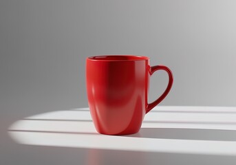 Red Mug on White Surface ceramic cup drink coffee tea beverage handle table shadow light still life minimalist simple modern