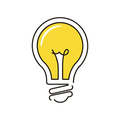 A minimalist continuous line drawing of a glowing yellow lightbulb, symbolizing ideas, innovation, and illumination.