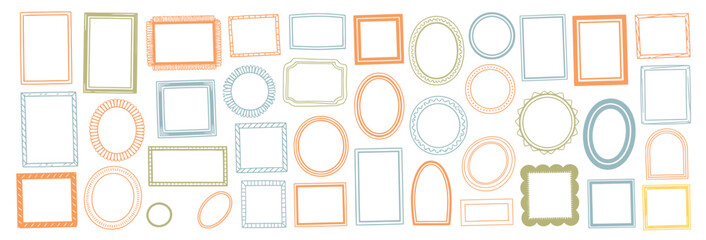 Trendy wavy wedding frame set with square, arch, and oval shapes, hand-drawn ornamental borders — suitable for invitation designs, summer event decor, and modern minimal illustrations.