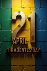 April 21 tiradentes day celebration on a brick wall with brazilian flag colors
