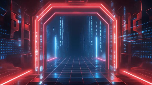 creates an endless digital corridor. This design combines sci-fi and technology elements with glowing lines that extend into perspective. Perfect for tech-themed projects,
