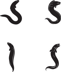 Eel Silhouette Set – Curved and Straight Poses of Aquatic Creatures for Design and Education