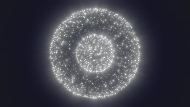 A bright white glowing sphere surrounded by a halo of light, resembling a cosmic energy ball with shining particles radiating outward