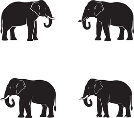 Fototapeta premium Elephant Silhouette Set – Side Profile Poses with Trunk Variations for Design and Education