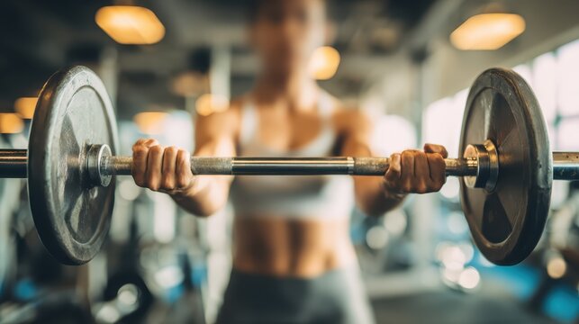 Strength training session in a gym focusing on fitness and weightlifting with a barbell during morning hours