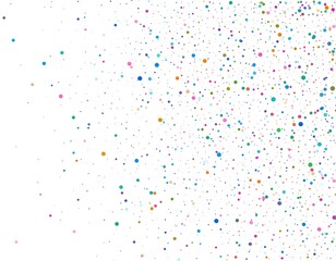 Colorful confetti-like dots against a clean white background