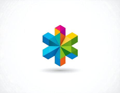 Colorful abstract six-point shape against a white background