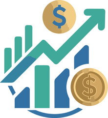 Financial Success Chart Logo Vector – Abstract Bar Graph, Dollar Coin, and Upward Arrow Symbol