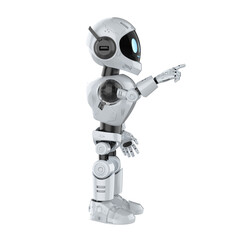 Robotic personal assistant finger point on white background